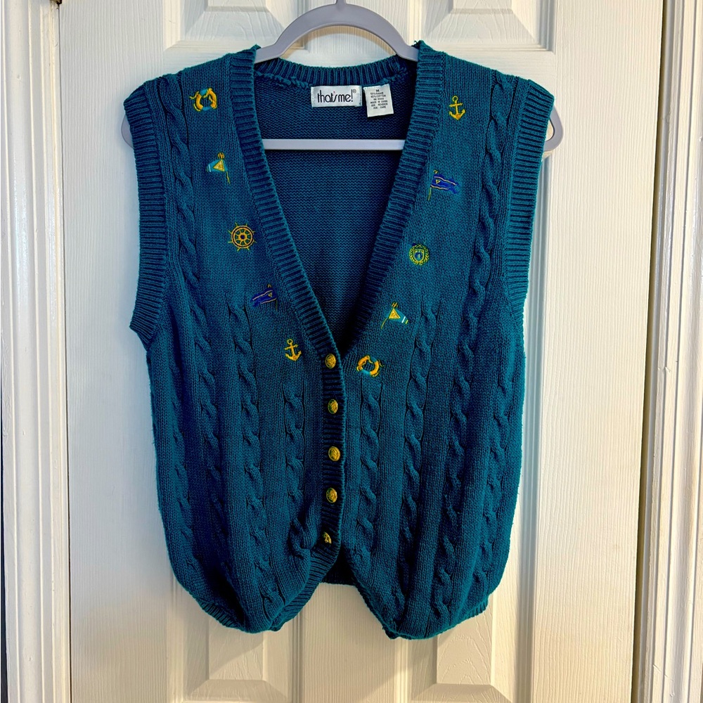 Vintage Nautical Teal Sweater Vest